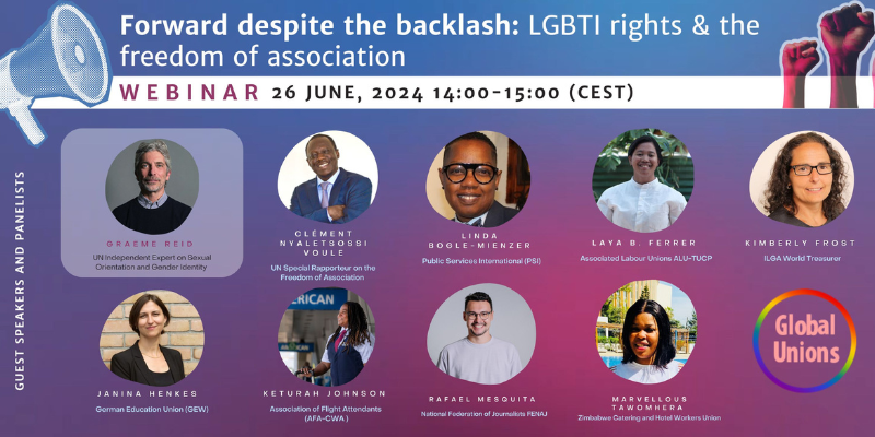 The speakers of the webinar: "Forward despite the backlash: LGBTI rights and the freedom of association"