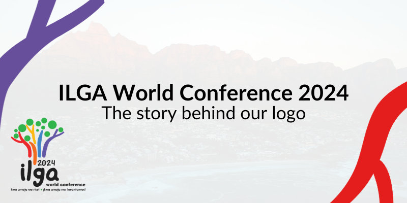 A photo of the city of Cape Town and its Table Mountain sits in the background. The logo of the 2024 ILGA World Conference lies at the bottom left. Text reads: "ILGA World Conference 2024: the story behind our logo"