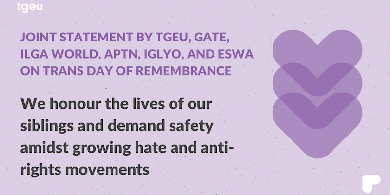 The image shows the title of the joint statement on the occasion of Trans Day of Remembrance 2024: "We honour the lives of our siblings and demand safety amidst growing hate and anti-rights movements"