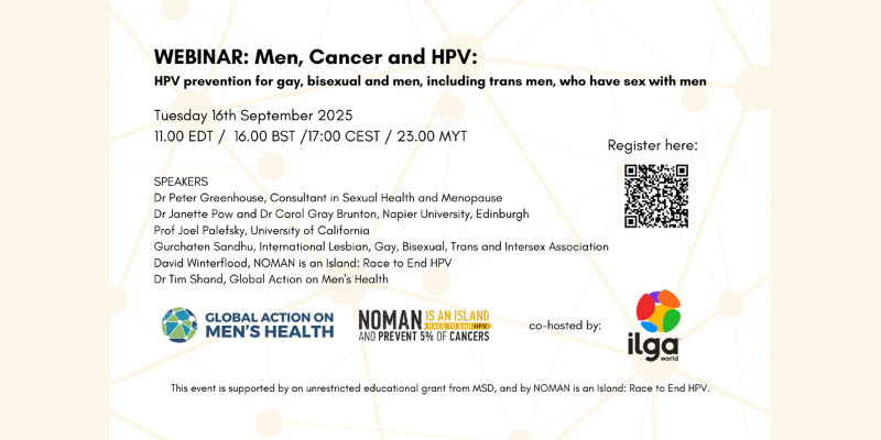 The flyer for the webinar "Men, cancer, and HPV"