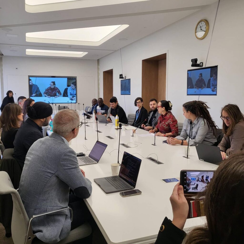 Ambassador Francisca E. Méndez Escobar, Permanent Representative of Mexico to the United Nations delivering the opening remarks at ILGA World’s side event in Room XV at the Palais de Nations in Geneva, Switzerland. 